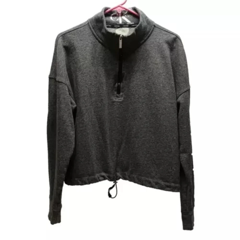 Calvin Klein Performance Women’s Pullover Gray 1/4 Zip Cropped Sweatshirt XL GUC